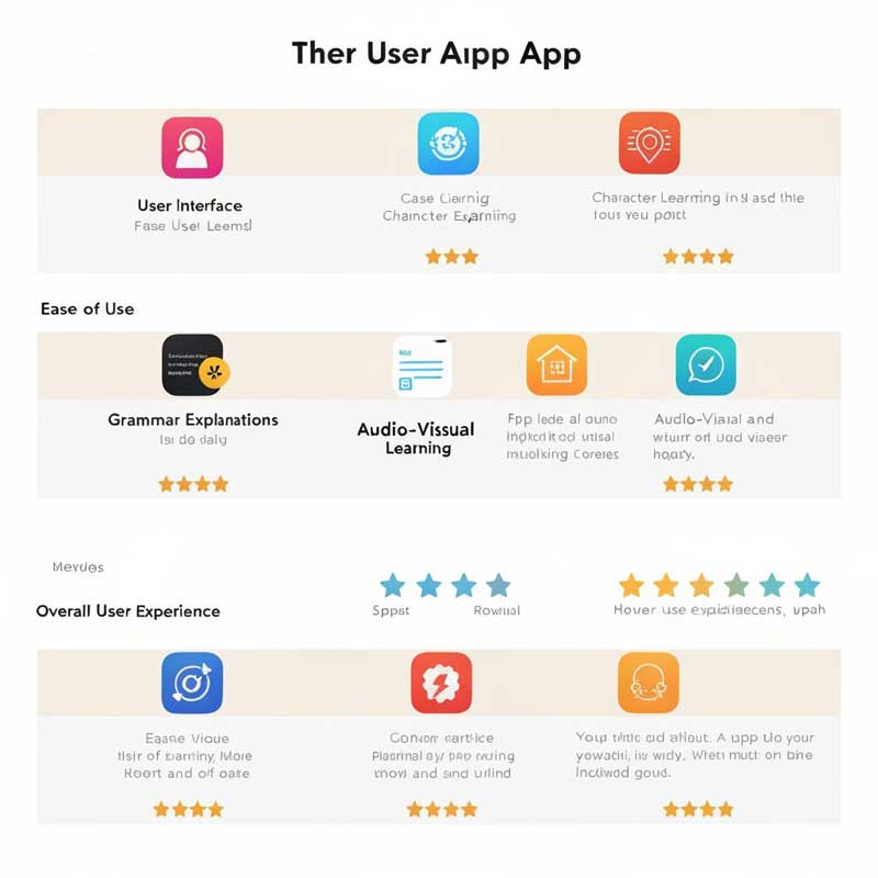 Comparison chart showing features of top Chinese learning apps including Duolingo, HelloChinese, ChineseSkill, Pleco and Skritter with ratings for character practice, tones, speaking and more