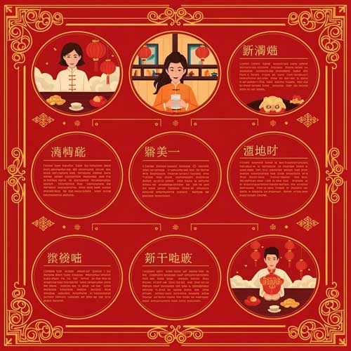 Infographic showing Chinese New Year taboos and superstitions to avoid including sweeping, breaking items, and unlucky words